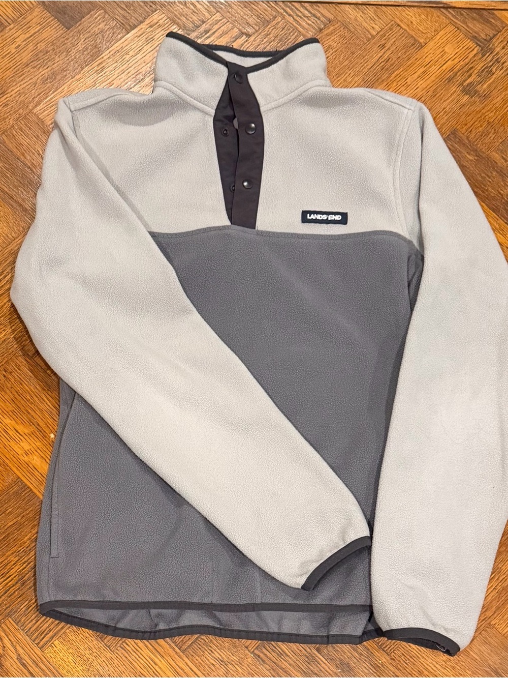 Lands' End Two-Tone Light Gray and Dark Gray Fleece Pullover